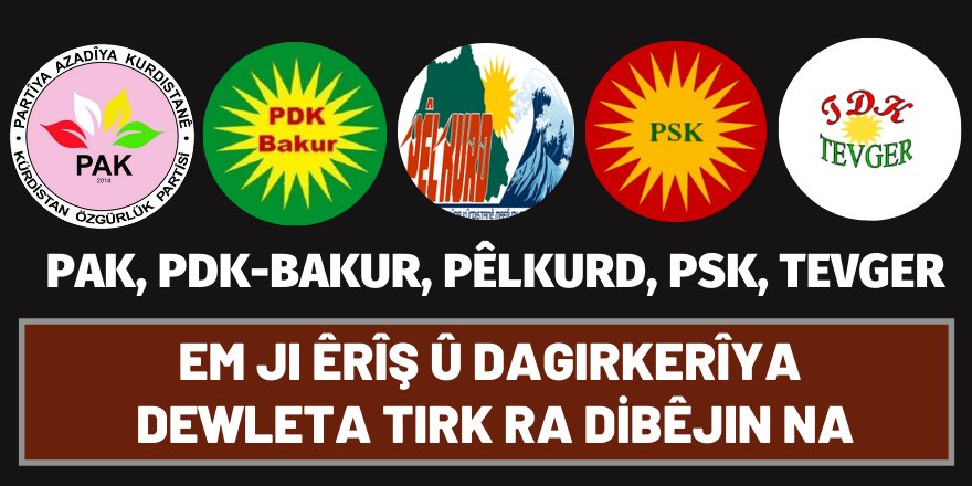 PAK, PDK-BAKUR, PÊLKURD, PSK, TEVGER: Em ji êrîş û dagirkerîya dewleta Tirk ra dibêjin na