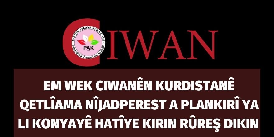 PAK-CIWAN: Em wek ciwanên Kurdistanê qetlîama  nîjadperest a plankirî ya  li Konyayê hatîye kirin rûreş dikin